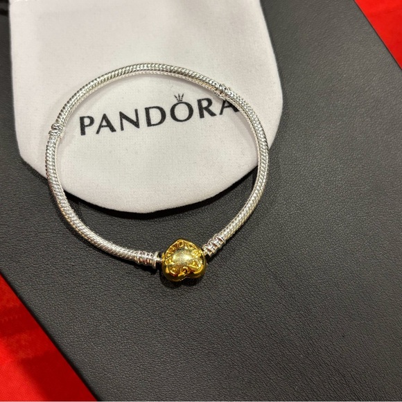 Pandora Silver Bracelet with Gold Plated Heart Closure. NWOT - Picture 3 of 3